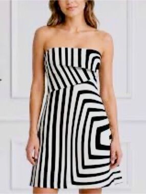 NWT Zara Strapless Black & White Geometric Stripe Dress